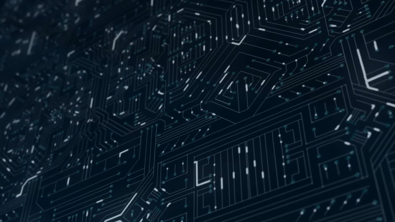 Animation of computer circuit board on black background
