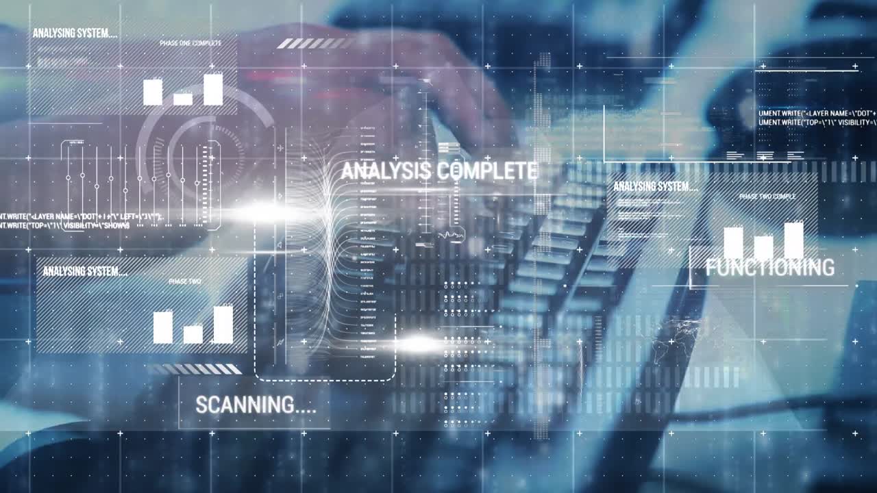 Animation of financial data processing over man using computer
