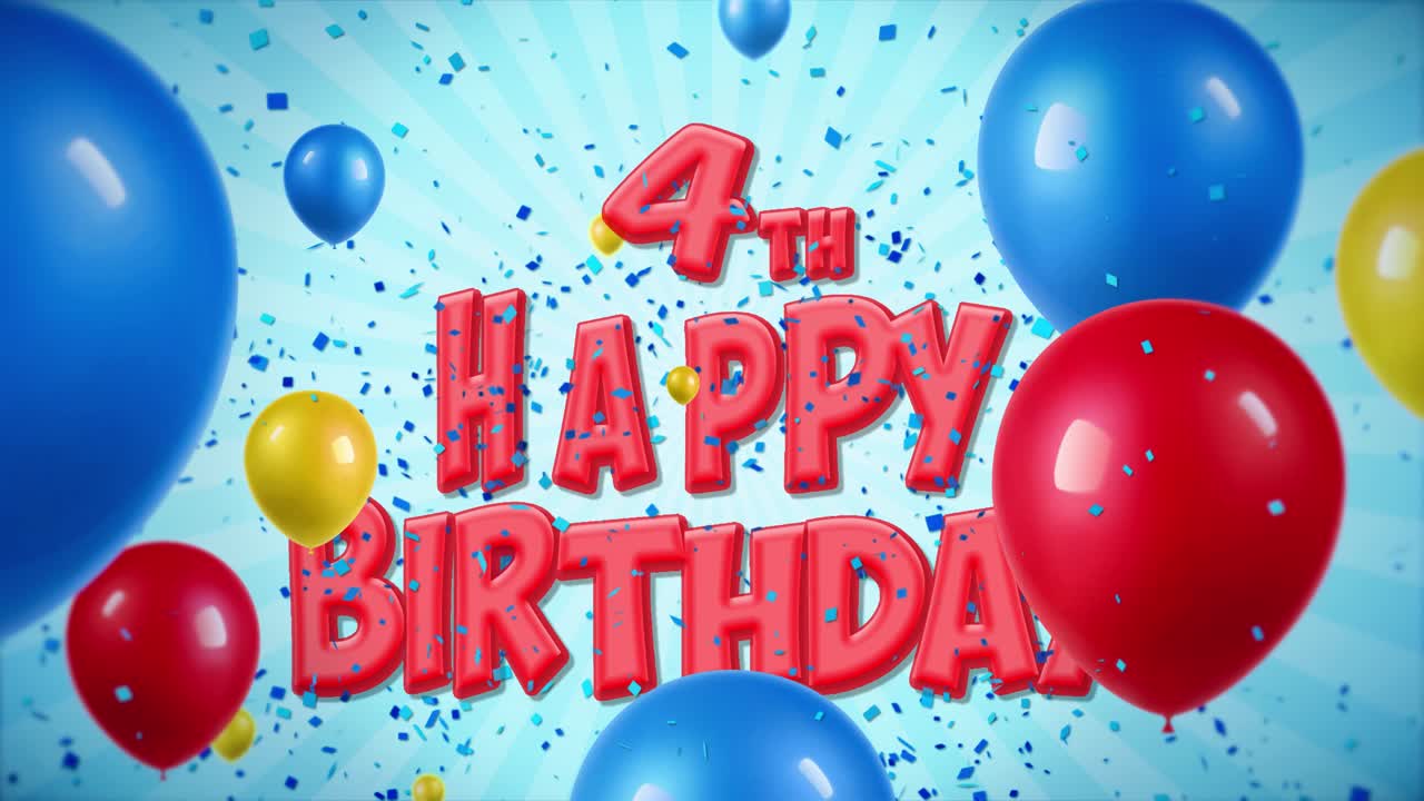 4th Birthday Celebration with Balloons and Confetti