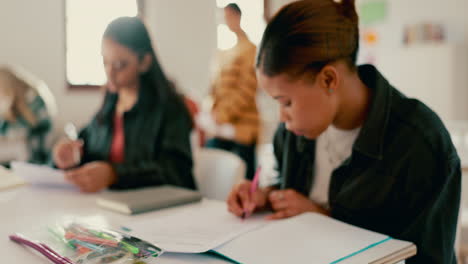 estudiantes de secundaria, examen de escritura