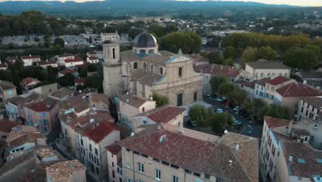 Aerial-orbiting-shot-of-the-beautiful-église-notre-dame-de-l'assomption-de-lambesc