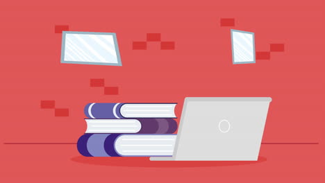 computadora portátil con libros de animación
