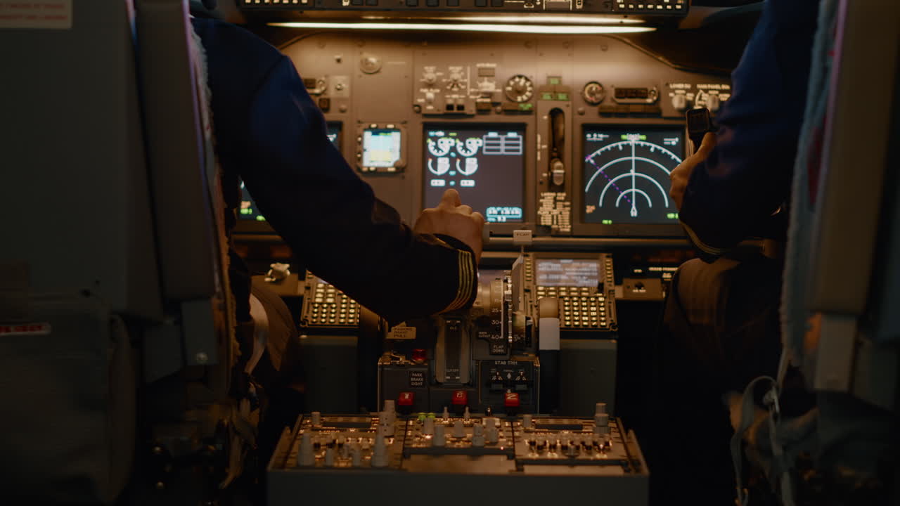 Airplane captain throttling engine to takeoff and fly plane