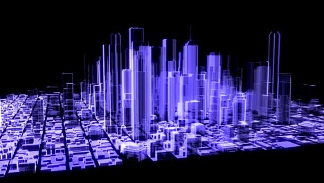 3d animation of a holographic city rotating with luma matte and also loopable