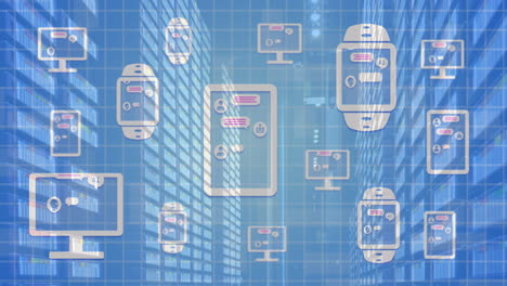 animation of ai data processing over electronic devices with ai icons