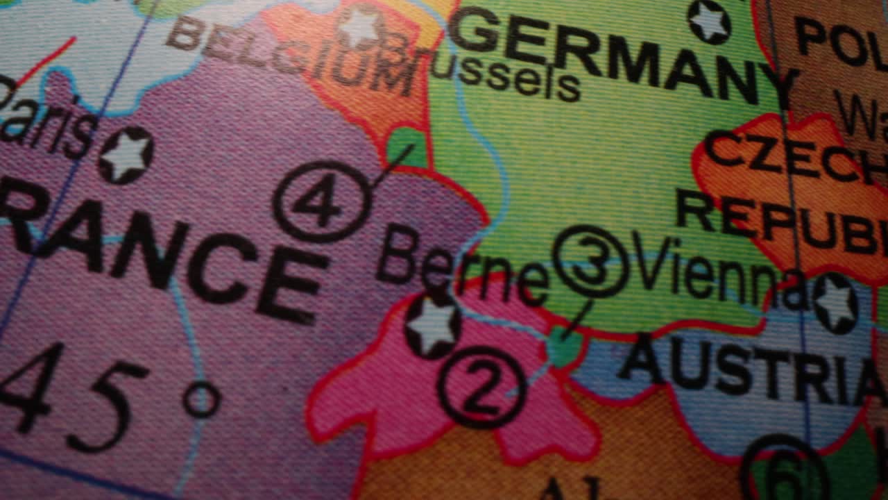 Close-up of a Globe Showing European Countries and Capitals