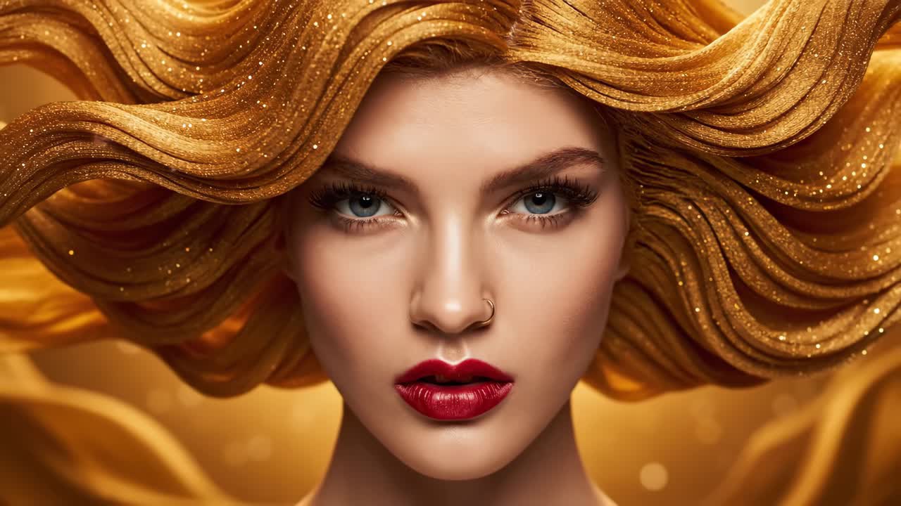 Portrait of a Beautiful Woman with Golden Hair and Red Lipstick