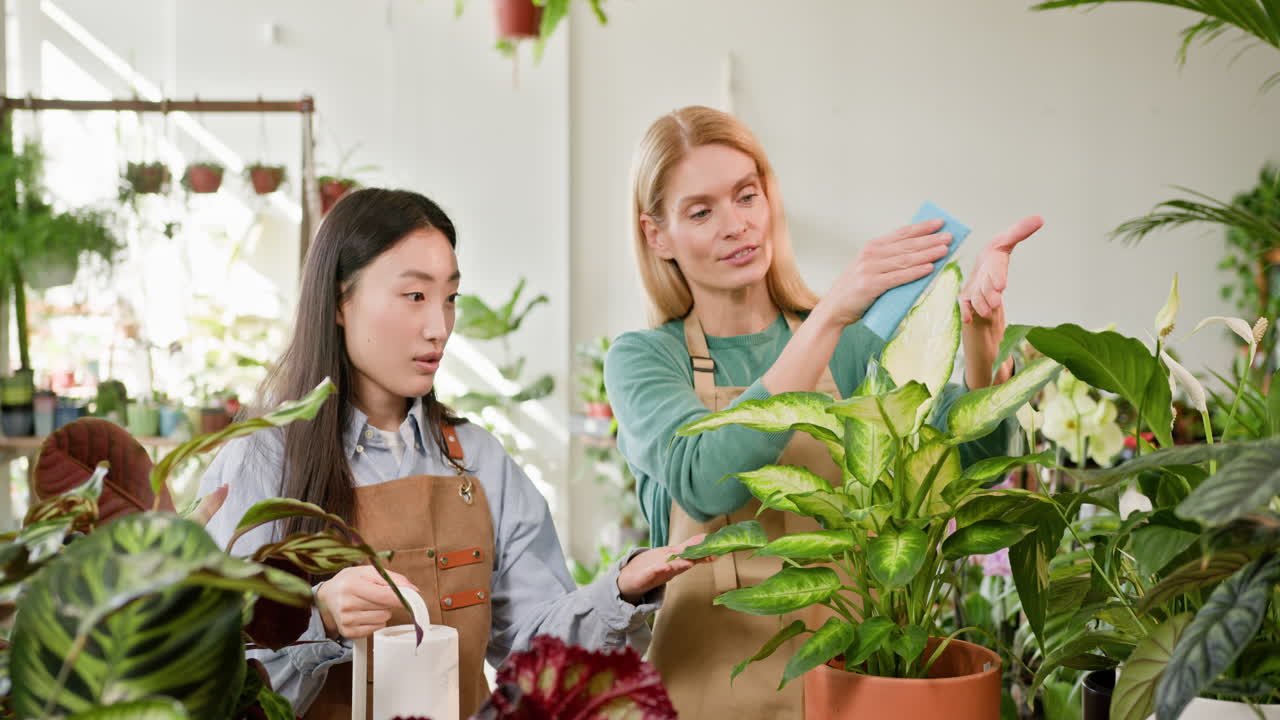 식물을 돌보는 공장 직원
