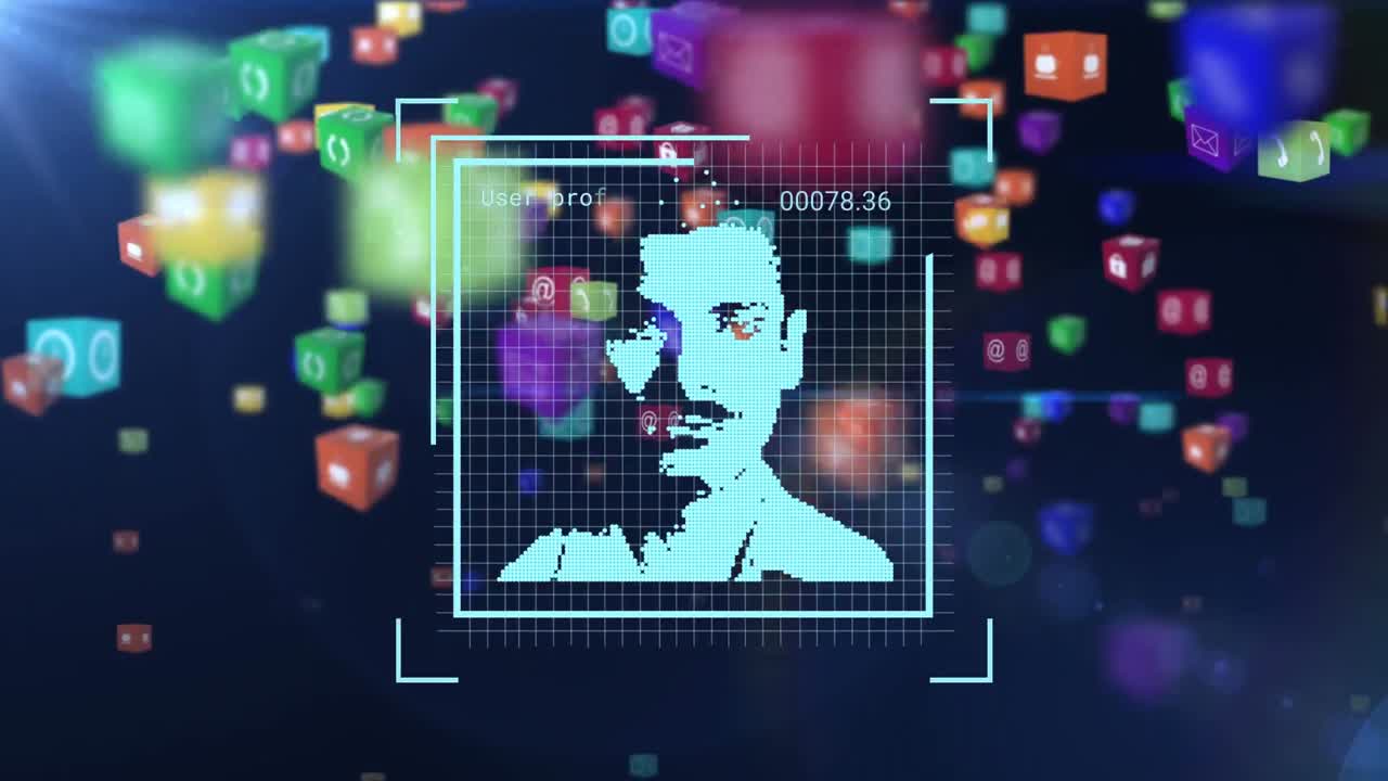 animación de las fotos del usuario sobre fondo marino con iconos coloridos