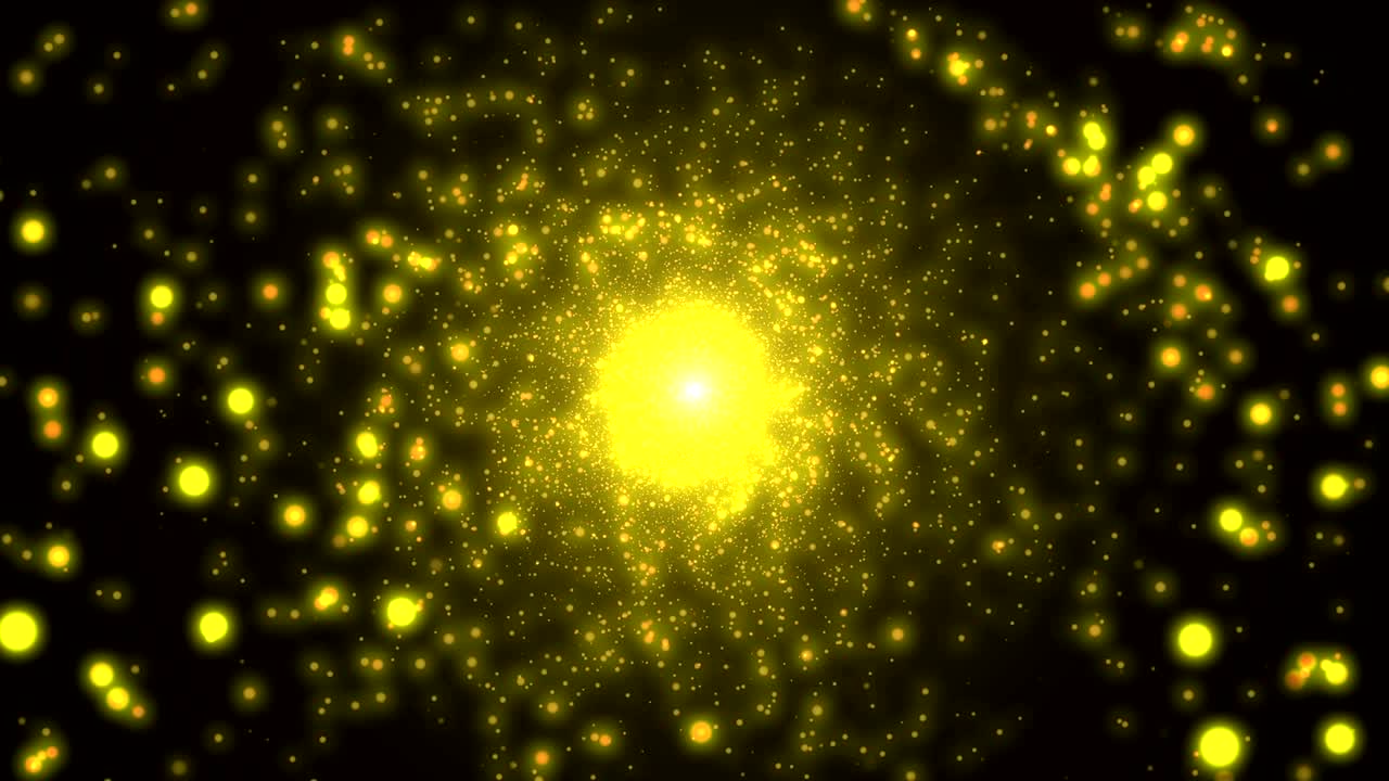 4k 황금 또는 노란색 먼지 입자, 플레어 라이트, 원활한 추상적인 배경, 로고 및 텍스트를위한 복사 공간, 모션 그래픽 및 애니메이션 배경.