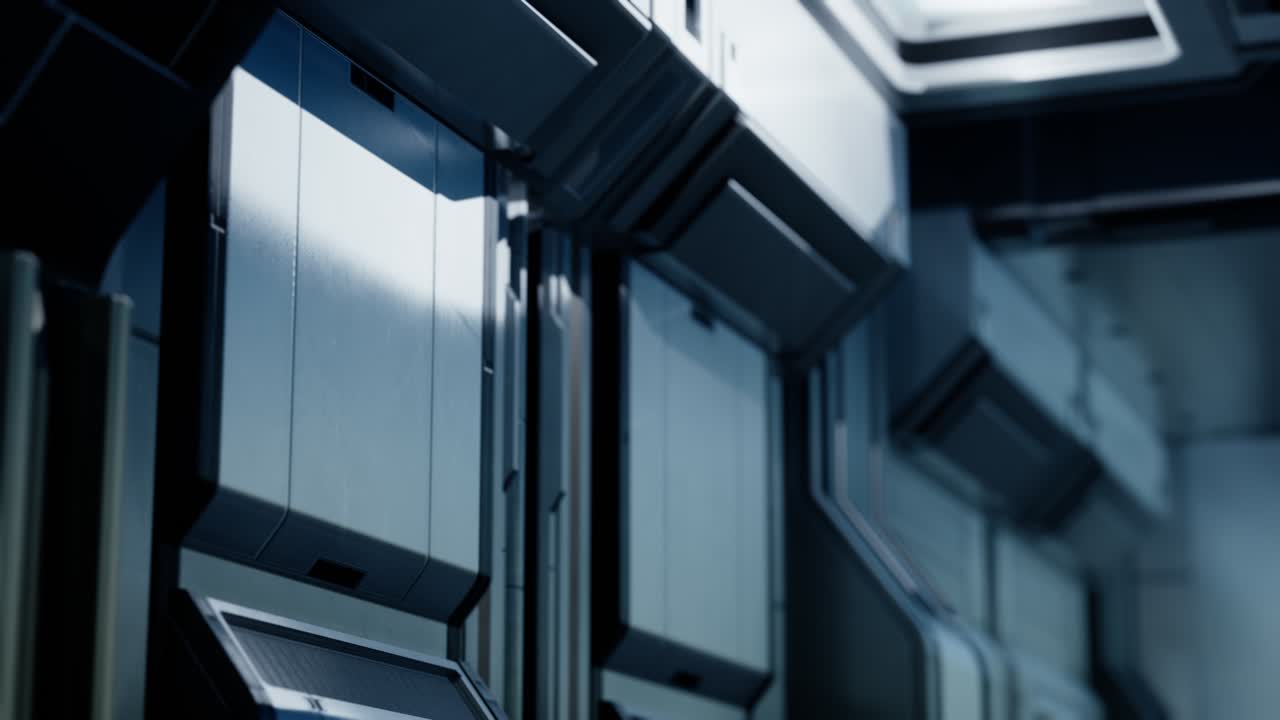 실험실이나 우주선의 깨 ⁇ 한 미래 과학소설 내부