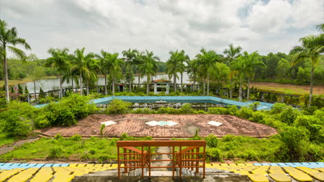 a static time-lapse view looking over a forgotten water theme park in vietnam