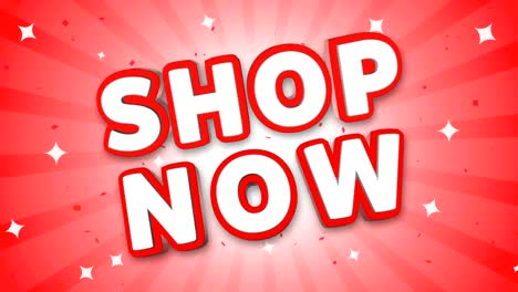 shop now 3d text on falling confetti background.