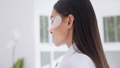 bathroom, mirror and woman doing morning skincare