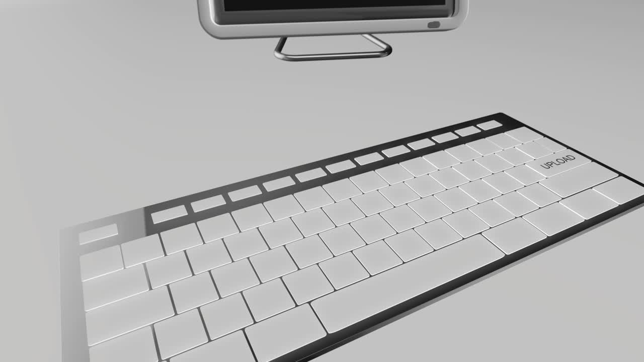 업로드 키 컨셉 4k 3d 애니메이션 파란색과 크롬