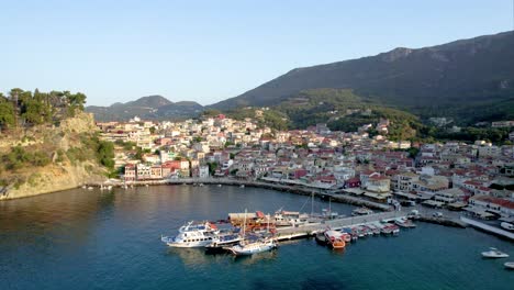 aerial view of a picturesque coastal town with a harbor and boats
