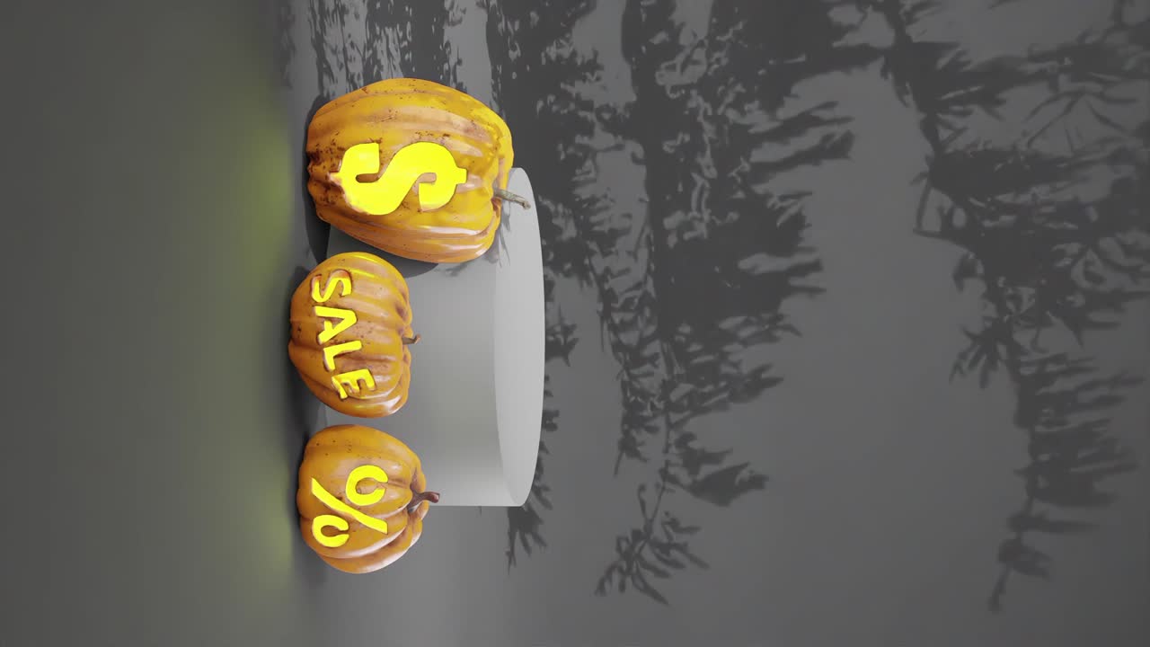 venta de halloween fondo vertical visual, ventas de halloween, banner, fondo gris, calabazas talladas, vacaciones de octubre, exhibición de halloween, descuento, venta de octubre, renderizado 3d, animación 3d, marketing