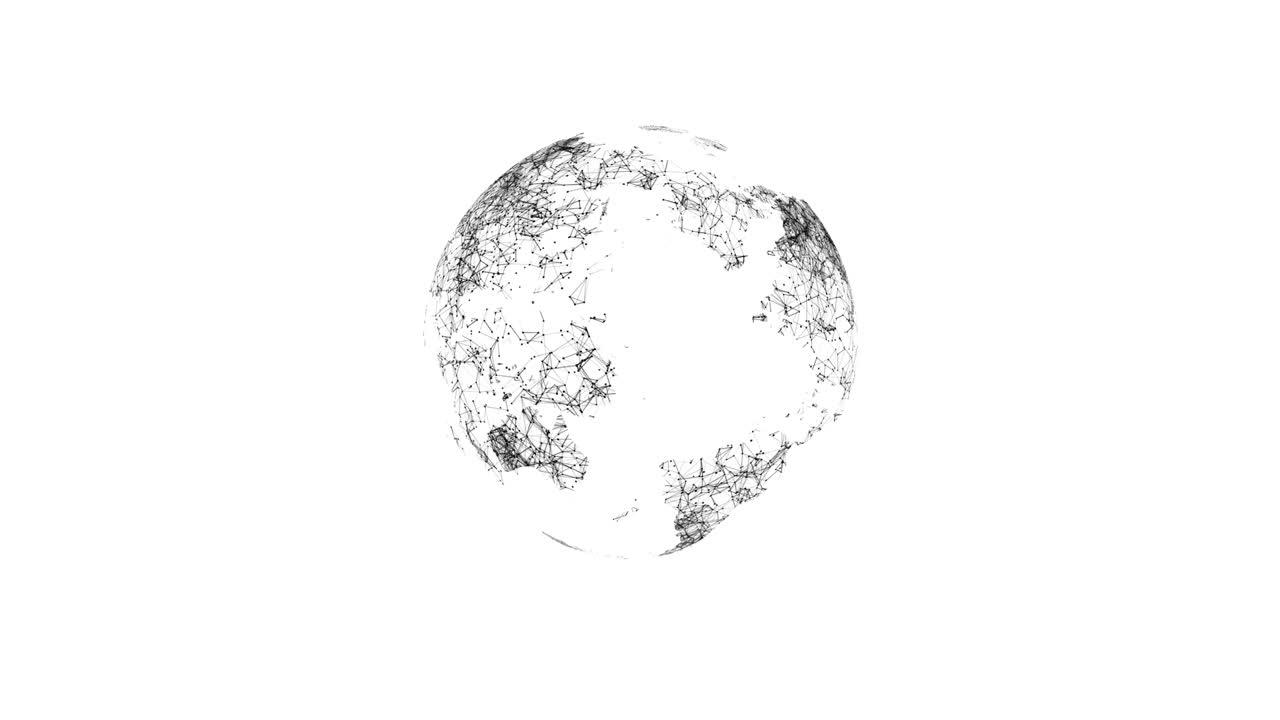 Earth rotating animation social future technology abstract 3D rendering scientific growth data network. Black on white.