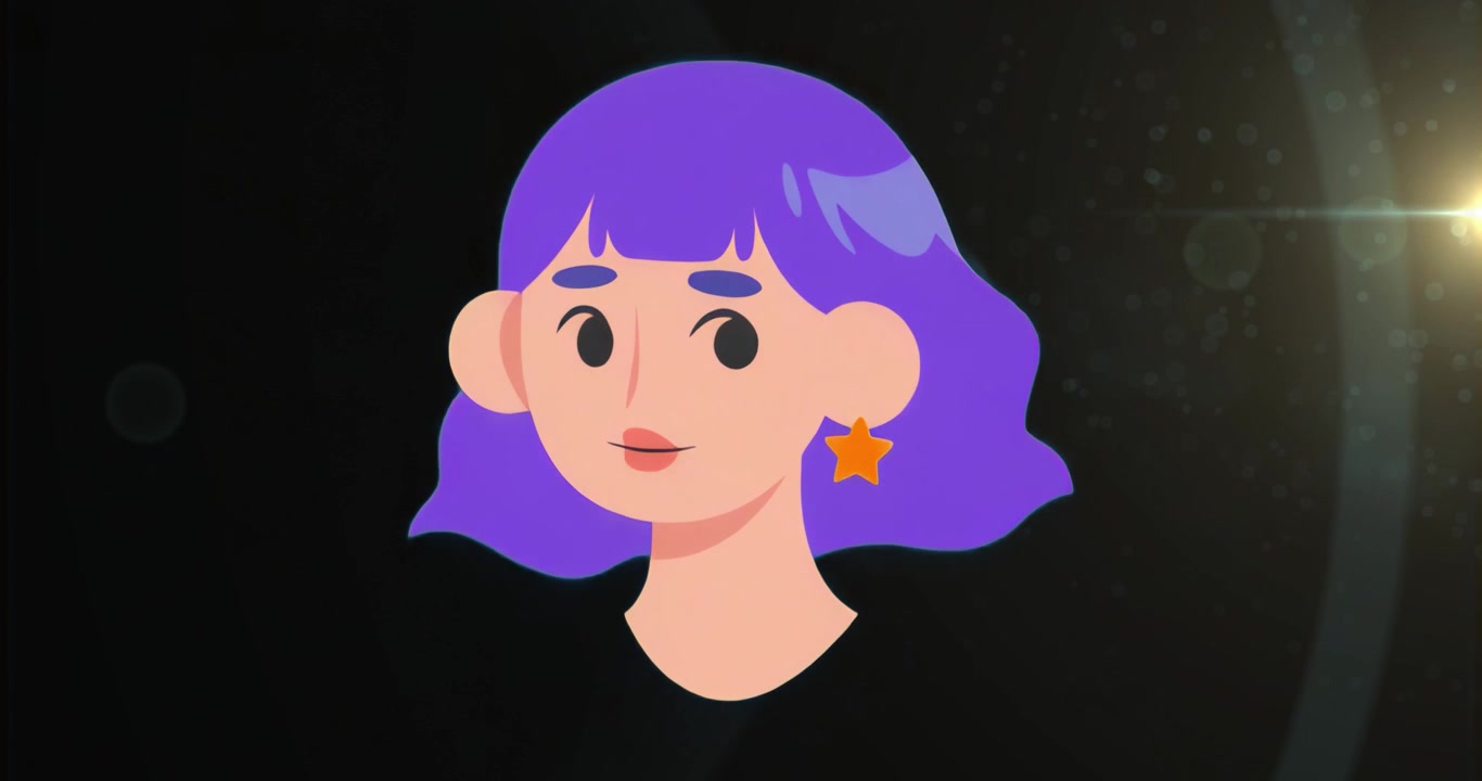 Testa di avatar che appare gradualmente all'inizio, con un bagliore dell'obiettivo che si intensifica e sfere che fluttuano per un movimento ambientale.