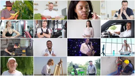 video collage of various professions video mosaic video collage of various professions video mosaic many different people in the frame video