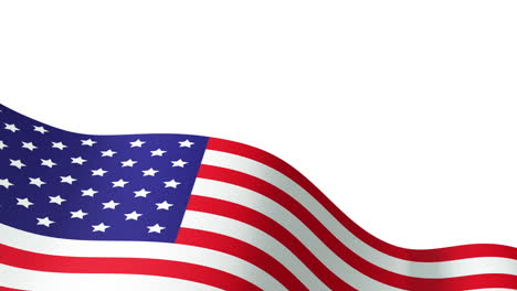 animation of waving united states of america flag, diagonal with white copy space above