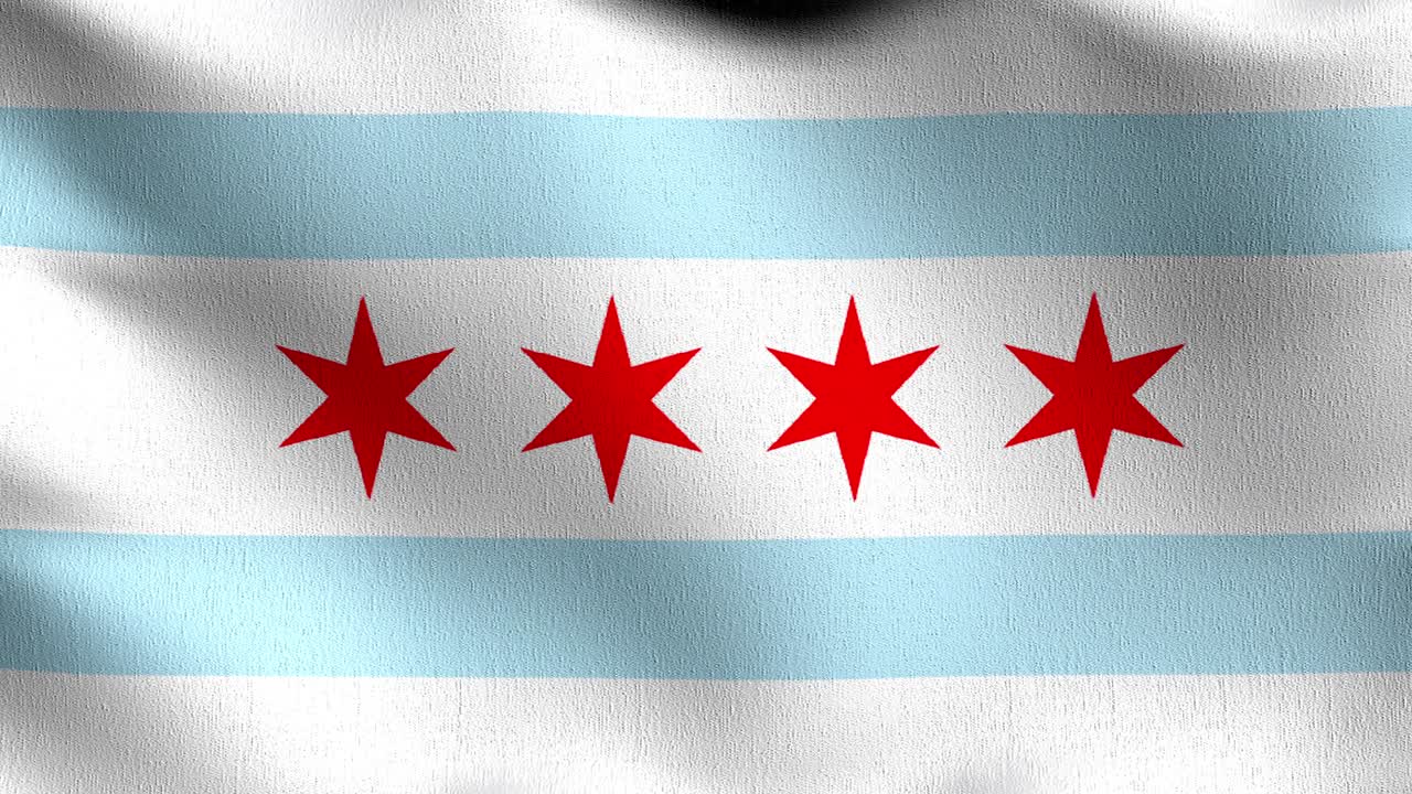 Seamless Loop 4K VDO. Flag of Chicago state. 3D rendering illustration of waving sign symbol. illinois.