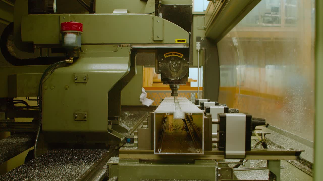 máquina de corte de metal que trabaja en un bloque de metal