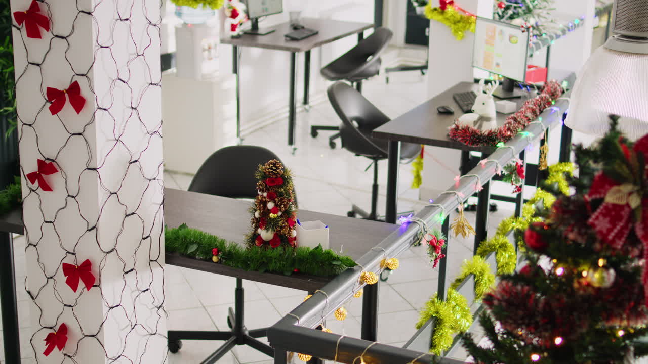 Festive Office Decorated for Christmas