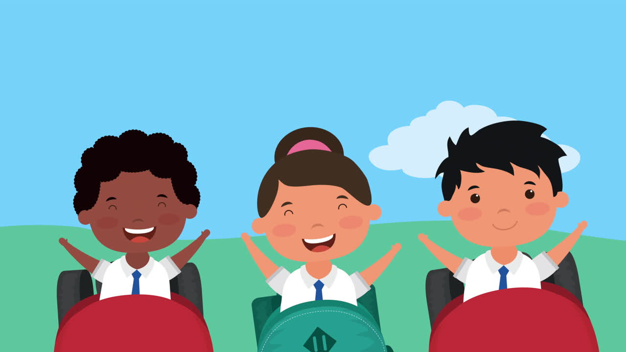 공원에서 인종 간 아이들과 함께 학교로 돌아갑니다.