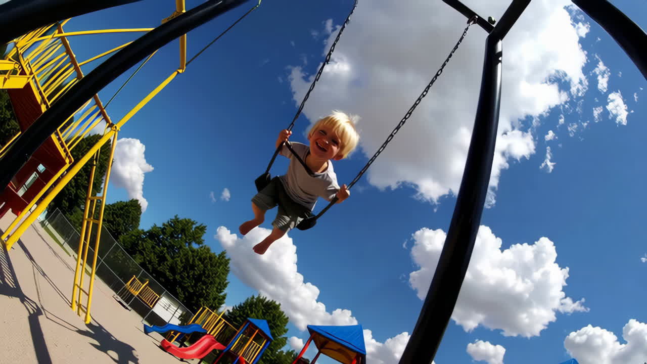 Happy Child Swinging at the Playground