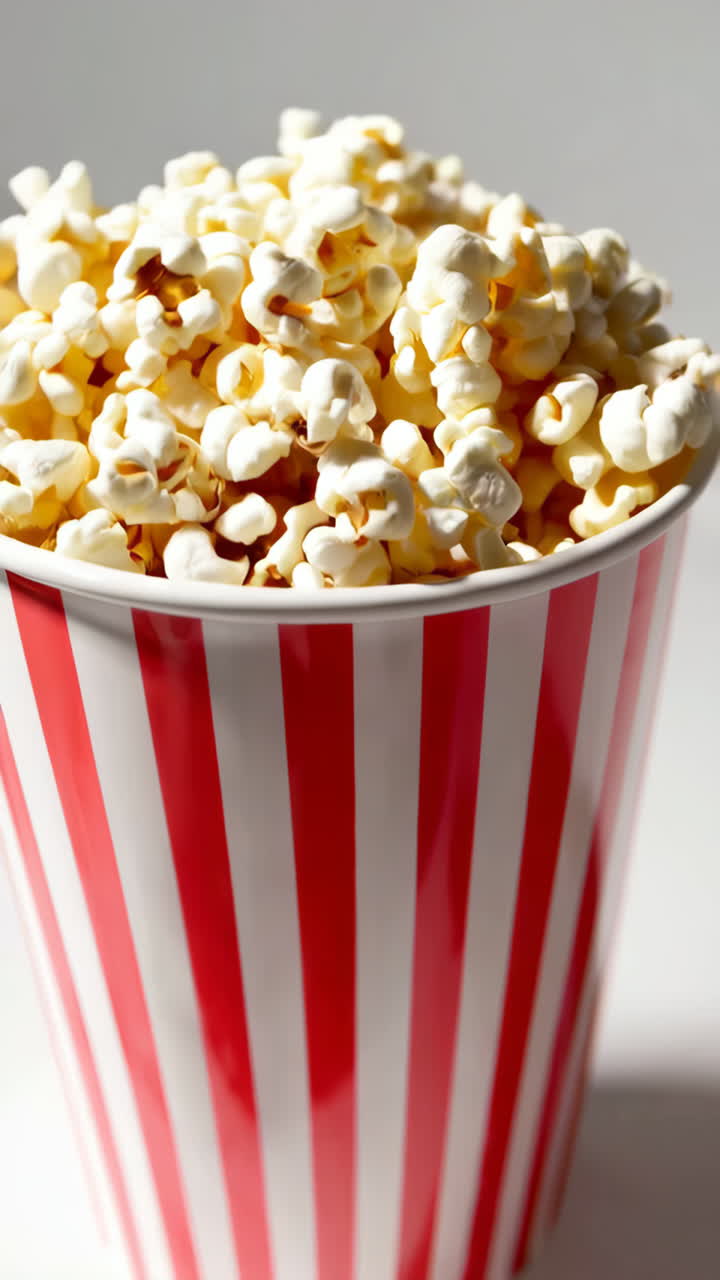 Popcorn i en stripete beholder