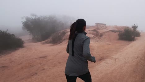 a morning run in fog and clouds