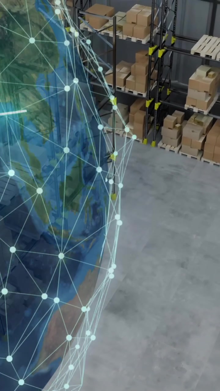 Animation of globe of connections over warehouse