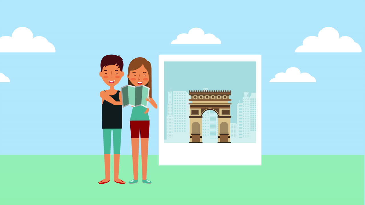 커플과 아이콘과 함께 여름 휴가