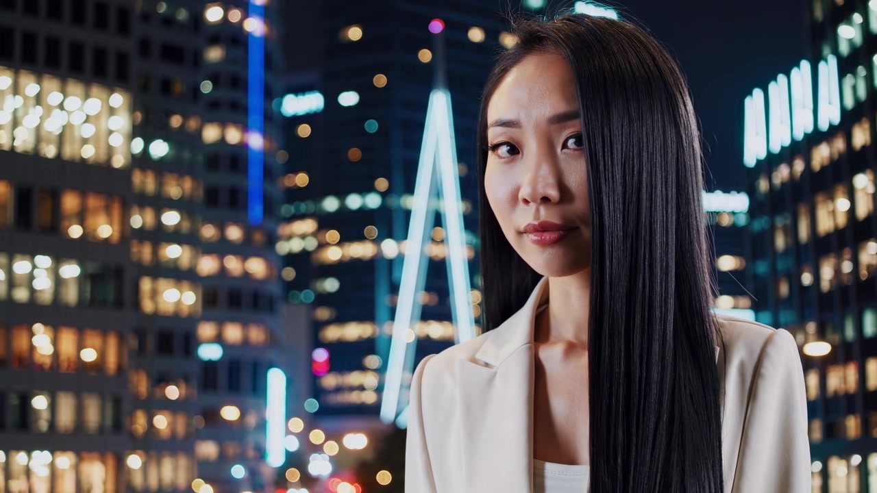 Ritratto di una donna asiatica professionista in una città di notte