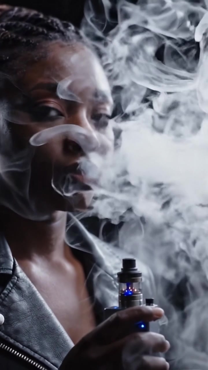 A Young Woman Enjoys Vaping, Surrounded by Clouds of Smoke in an Artistic Portrait Capturing the Essence of Modern Lifestyle Choices and Self-Expression