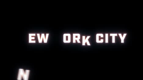 revelación de texto de 4k de la palabra "ciudad de nueva york" en un fondo negro