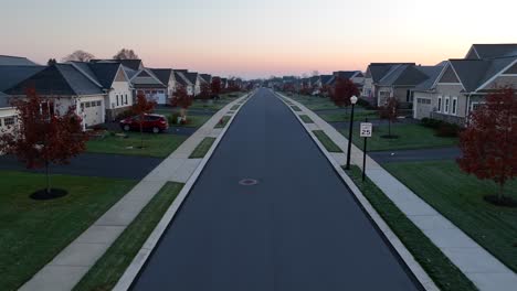 modern usa neighborhood during autumn sunrise