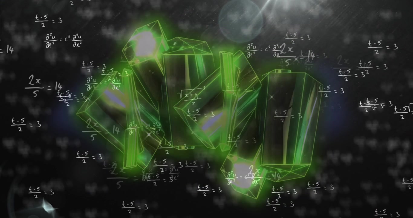Animace matematických rovnic přes sněhové vločky na černém pozadí