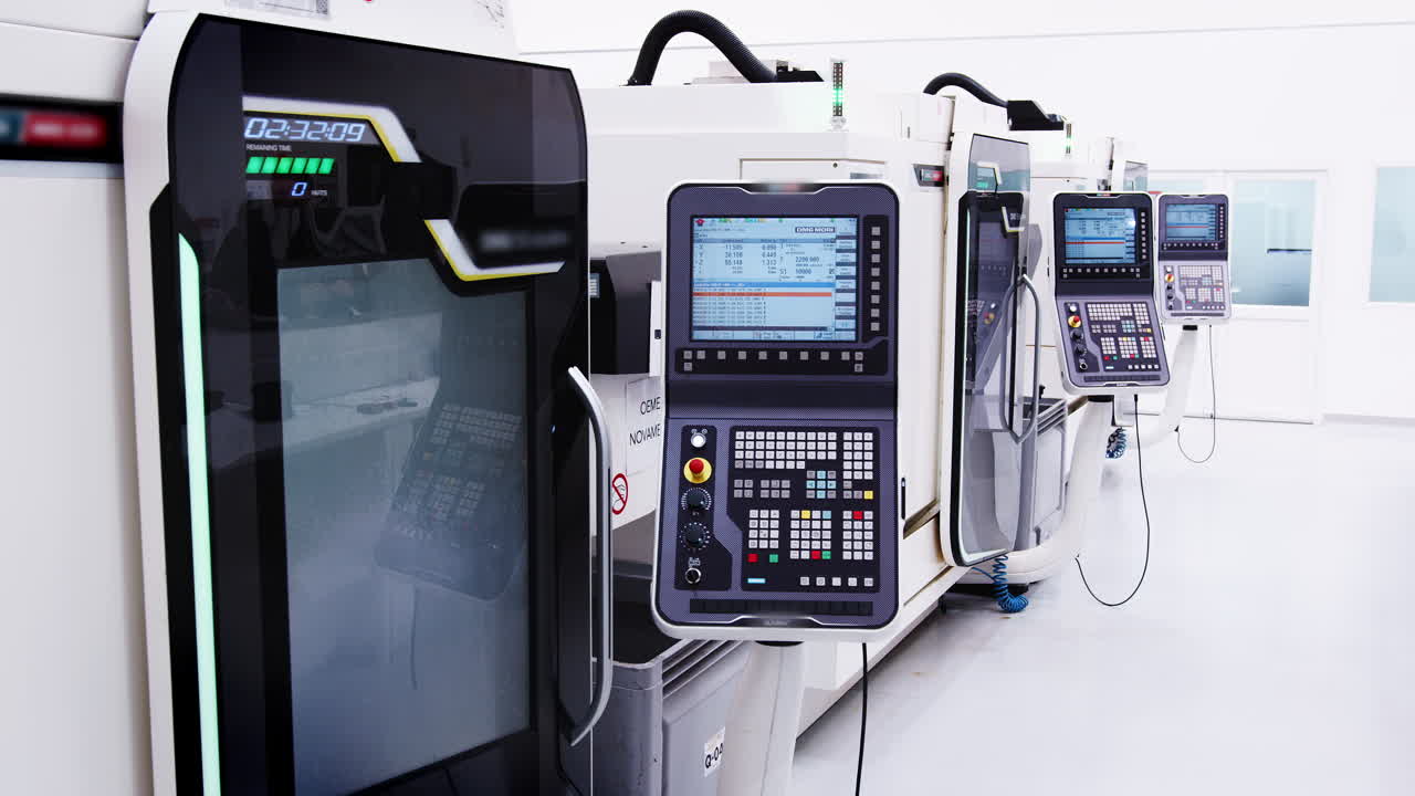 interior de un taller de ingeniería moderno con maquinaria cnc de alta tecnología en funcionamiento