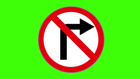 green screen , road signs icon , no right turn