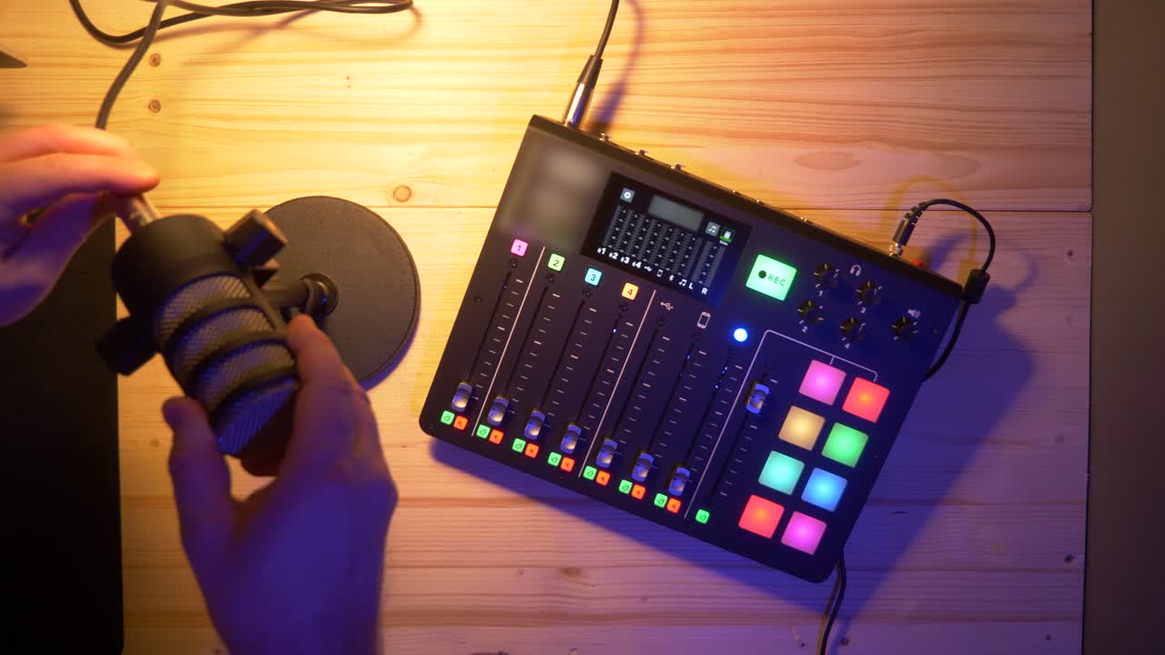 conecte un micrófono con un cable xlr en un dispositivo de grabación de audio para un podcast