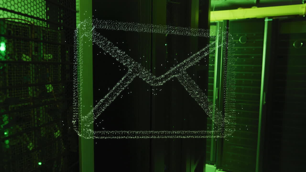 animación del sobre y los puntos sobre la sala del servidor