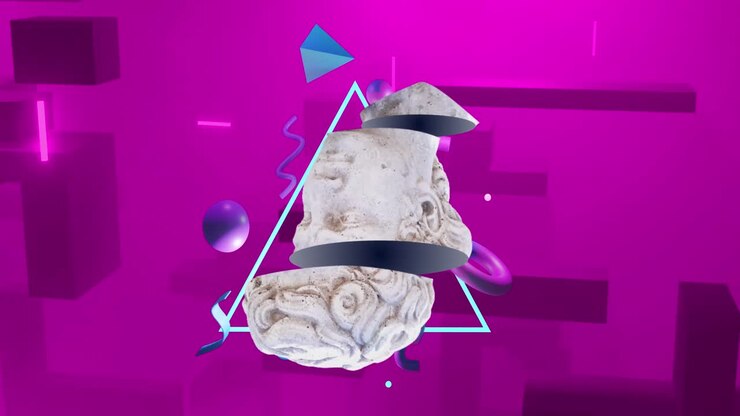 Animation of antique sculpture head over pink shapes