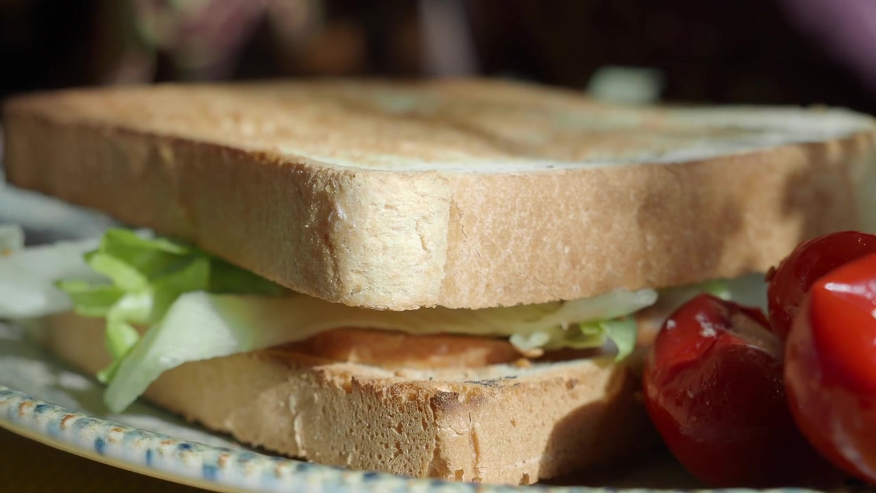 Primo piano di mani che preparano un panino fresco e salutare