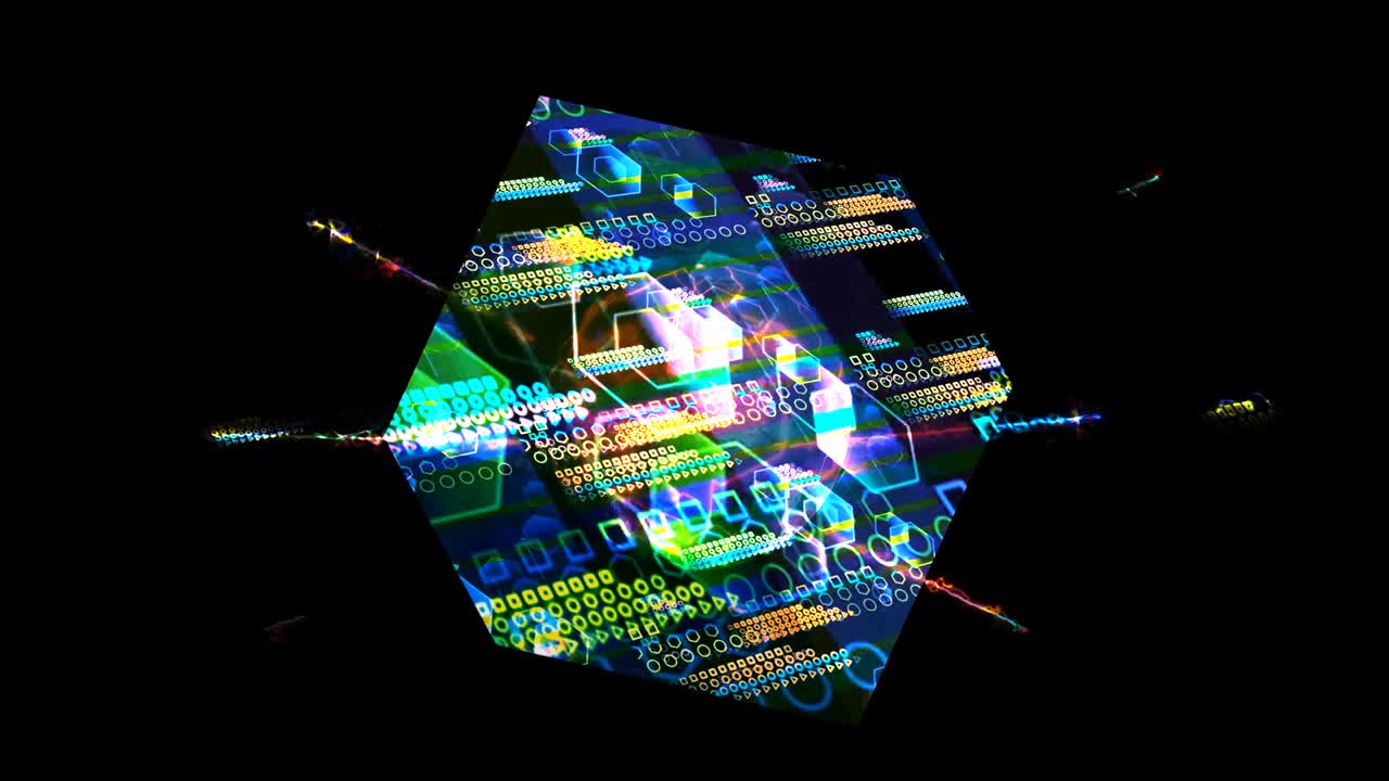 computadora cuántica en el cubo tecnología futurista dimensión de capa digital proceso holográfico y análisis para grandes datos y fondo polígono de zona naranja abstracta