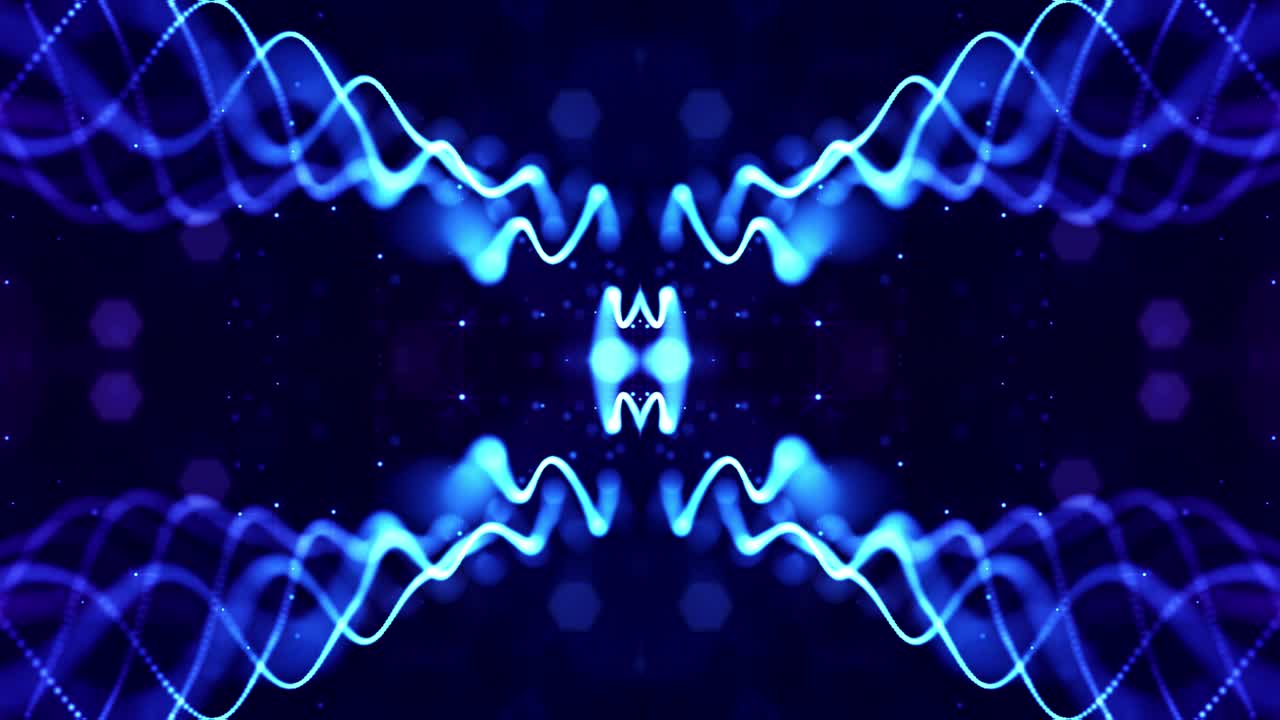 4k en bucle de ciencia ficción 3d fondo abstracto. partículas azules brillantes forman líneas, estructuras simétricas. para presentaciones de vacaciones, ceremonias como diseño de movimiento de bucle vj