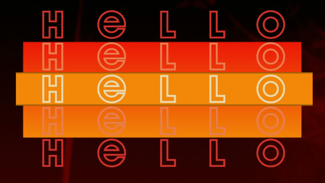 Animation of hello text and shapes on black background
