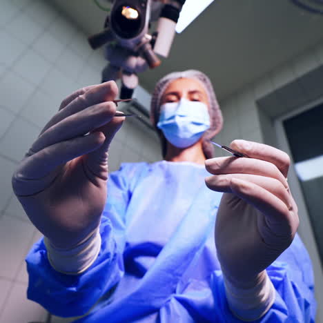 modern microscope for eye operation at the hospital. health care concept. doctor preparing for operation, eye operation.