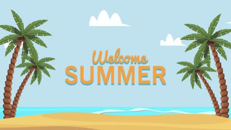letras de bienvenida al verano en el paisaje marítimo de la playa